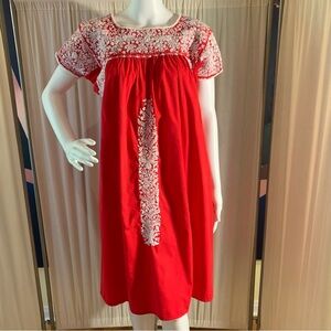 Vintage❤️Red Mexican ❤️Oaxacan cotton dress from the village of San Antonino❤️